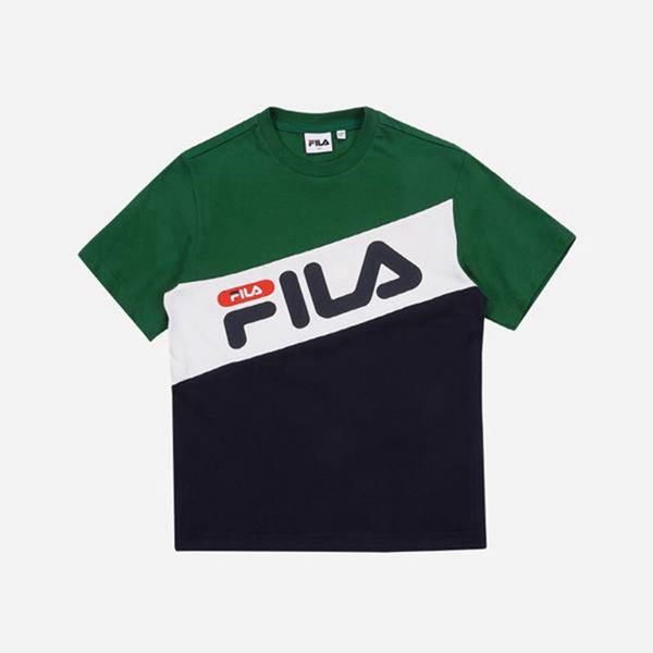 Fila Heritage S/S Girl's T-Shirts - Green/Navy,NZ 183-78569